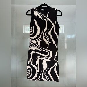 Sage Black & White Swirl Knit Sleevless Dress